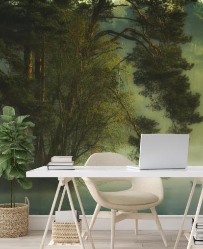 golden tones on a tree island and calm lake with two ducks wallpaper golden tones on a tree island and calm lake with two ducks wallpaper