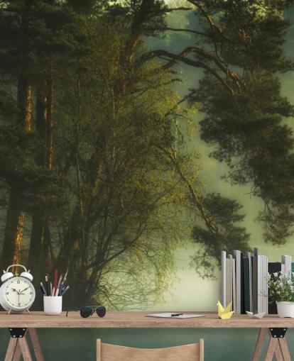 gyllene toner på en träd ö och lugn sjö med två ankor tapeter gyllene toner på en träd ö och lugn sjö med två ankor tapeter