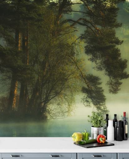 gyllene toner på en träd ö och lugn sjö med två ankor tapeter gyllene toner på en träd ö och lugn sjö med två ankor tapeter