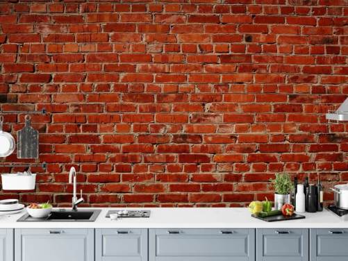 red customisable brick wallpaper mural called Red Brick Wall for bedrooms and offices