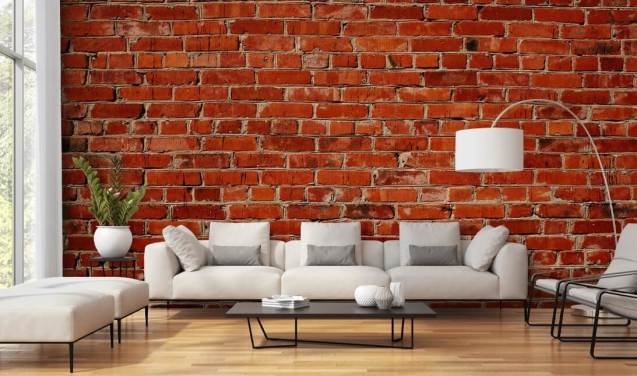 red customisable brick wallpaper mural called Red Brick Wall for bedrooms and offices