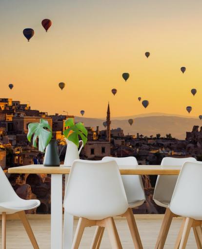 Solopgang over Cappadocia med varmluftsballoner vægmaleri Solopgang over Cappadocia med varmluftsballoner vægmaleri