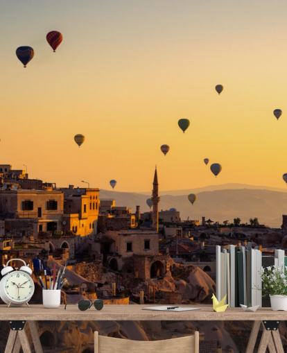 Amanhecer sobre a Capadócia com mural de parede de balões de ar quente Amanhecer sobre a Capadócia com mural de parede de balões de ar quente