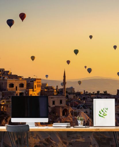 Fotobehang Zonsopgang boven Cappadocië met heteluchtballonnen Fotobehang Zonsopgang boven Cappadocië met heteluchtballonnen