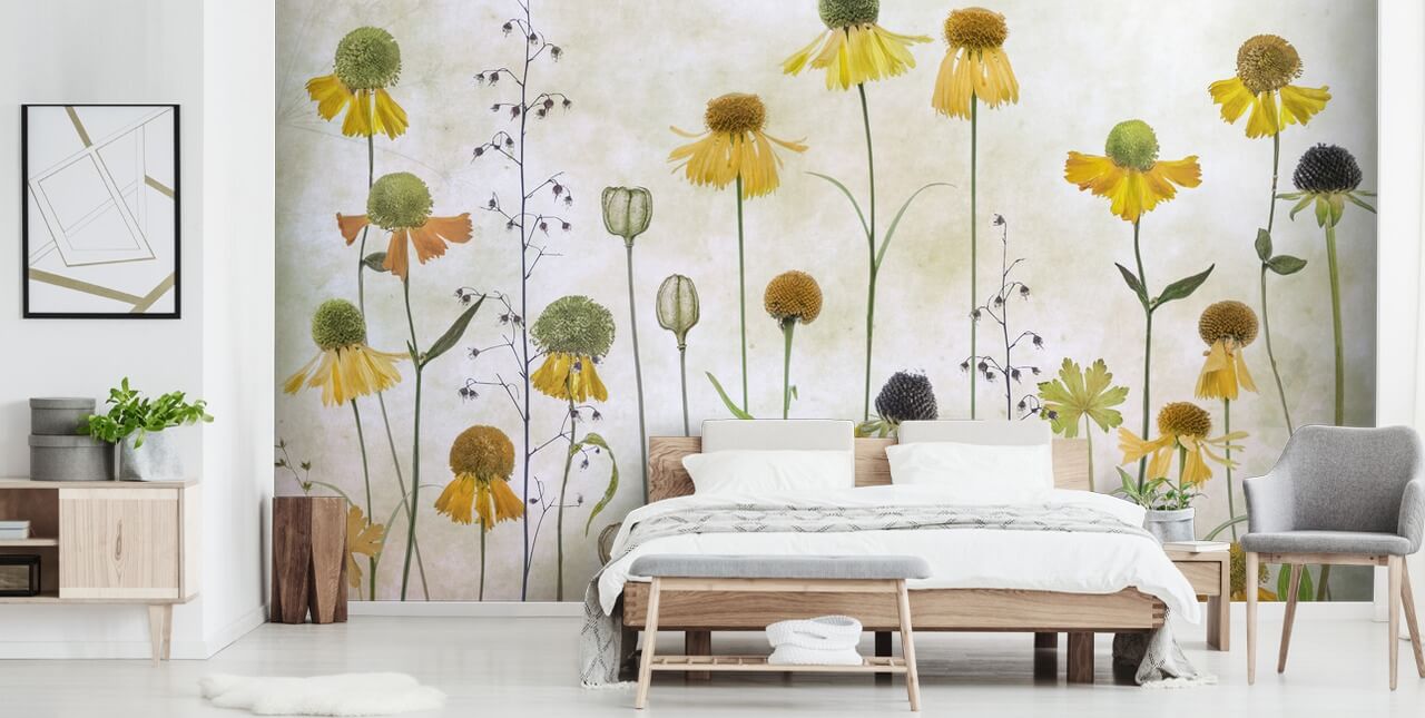 papel tapiz de flores de helenio amarillo
