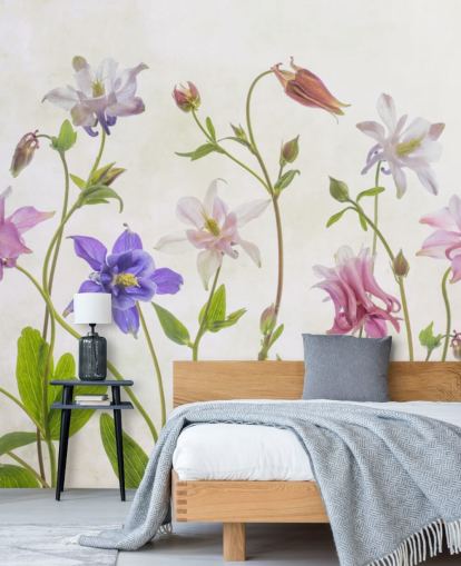 roze en blauwe weide bloemen behang roze en blauwe weide bloemen behang