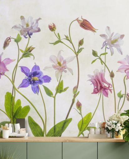 papel de parede de flores de prado rosa e azul papel de parede de flores de prado rosa e azul