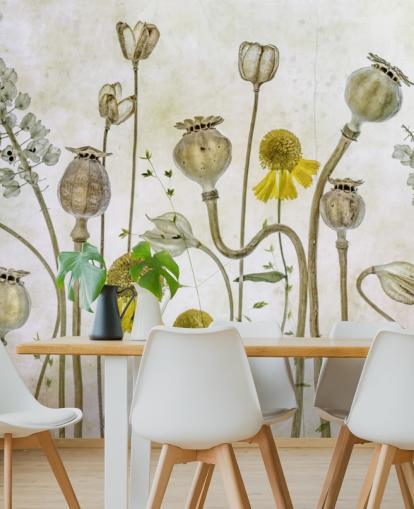 gele heleniums en oude klaprozen behang gele heleniums en oude klaprozen behang