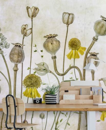 carta da parati heleniums gialli e vecchi papaveri carta da parati heleniums gialli e vecchi papaveri