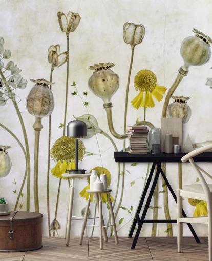 papel pintado de helenios amarillos y amapolas viejas papel pintado de helenios amarillos y amapolas viejas