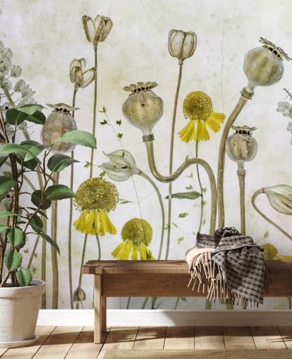 gelbe Heleniums und alte Mohnblumen Tapete gelbe Heleniums und alte Mohnblumen Tapete