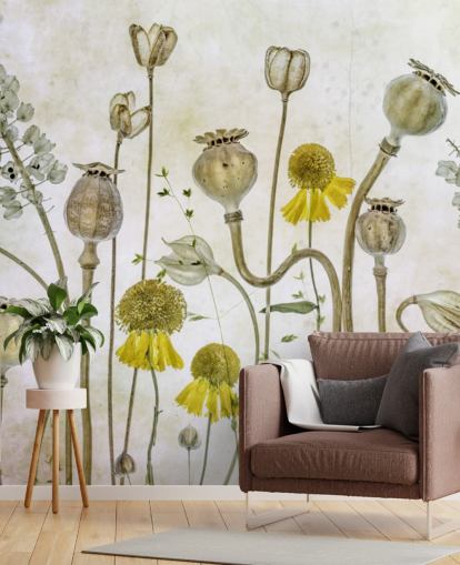 carta da parati heleniums gialli e vecchi papaveri carta da parati heleniums gialli e vecchi papaveri