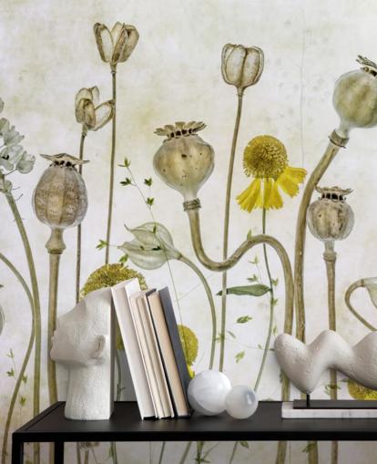 yellow heleniums and old poppies wallpaper yellow heleniums and old poppies wallpaper