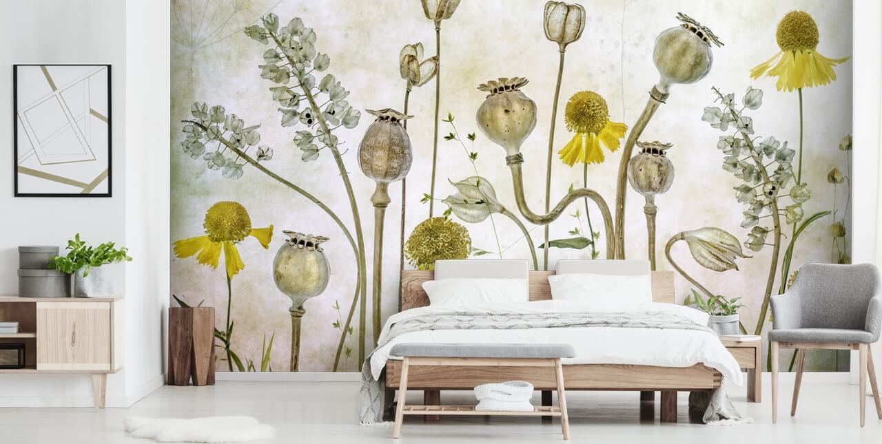 papel pintado de helenios amarillos y amapolas viejas papel pintado de helenios amarillos y amapolas viejas
