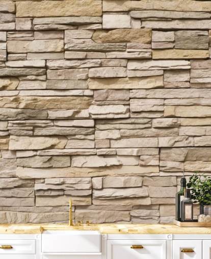 beige anpassad sten tapetväggmålning kallad Stacked Stone Wall beige anpassad sten tapetväggmålning kallad Stacked Stone Wall