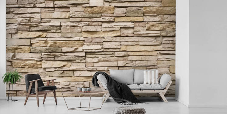 beige mukautettu kivitaustakuva seinämaalaus nimeltä Stacked Stone Wall