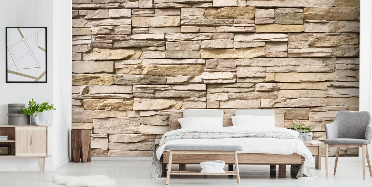 beige custom stone wallpaper mural called Stacked Stone Wall beige custom stone wallpaper mural called Stacked Stone Wall
