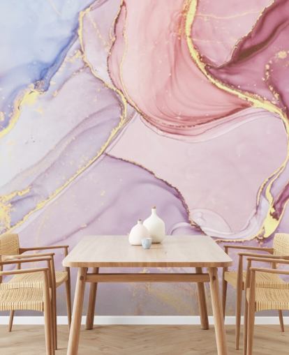 paarse, blauwe en roze aanpasbare aquarel marmeren behangmuurschildering genaamd Pink Swirl voor slaapkamers en badkamers paarse, blauwe en roze aanpasbare aquarel marmeren behangmuurschildering genaamd Pink Swirl voor slaapkamers en badkamers