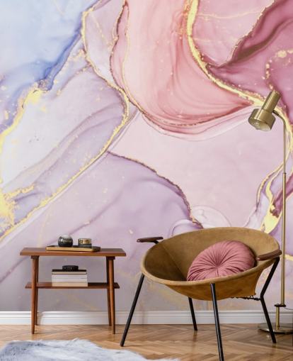 paarse, blauwe en roze aanpasbare aquarel marmeren behangmuurschildering genaamd Pink Swirl voor slaapkamers en badkamers paarse, blauwe en roze aanpasbare aquarel marmeren behangmuurschildering genaamd Pink Swirl voor slaapkamers en badkamers
