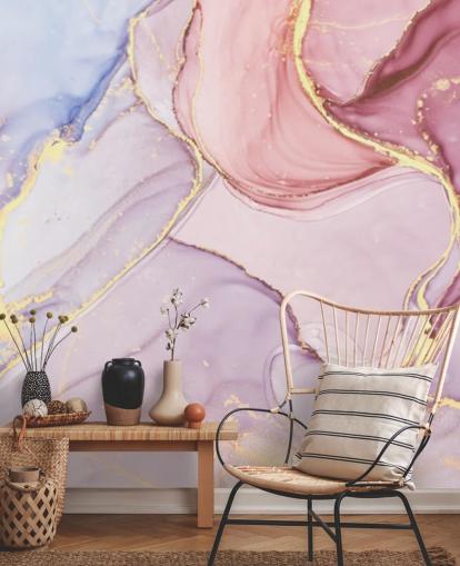 lilla, blå og lyserød tilpasselig akvarel marmor tapetmaleri kaldet Pink Swirl til soveværelser og badeværelser lilla, blå og lyserød tilpasselig akvarel marmor tapetmaleri kaldet Pink Swirl til soveværelser og badeværelser