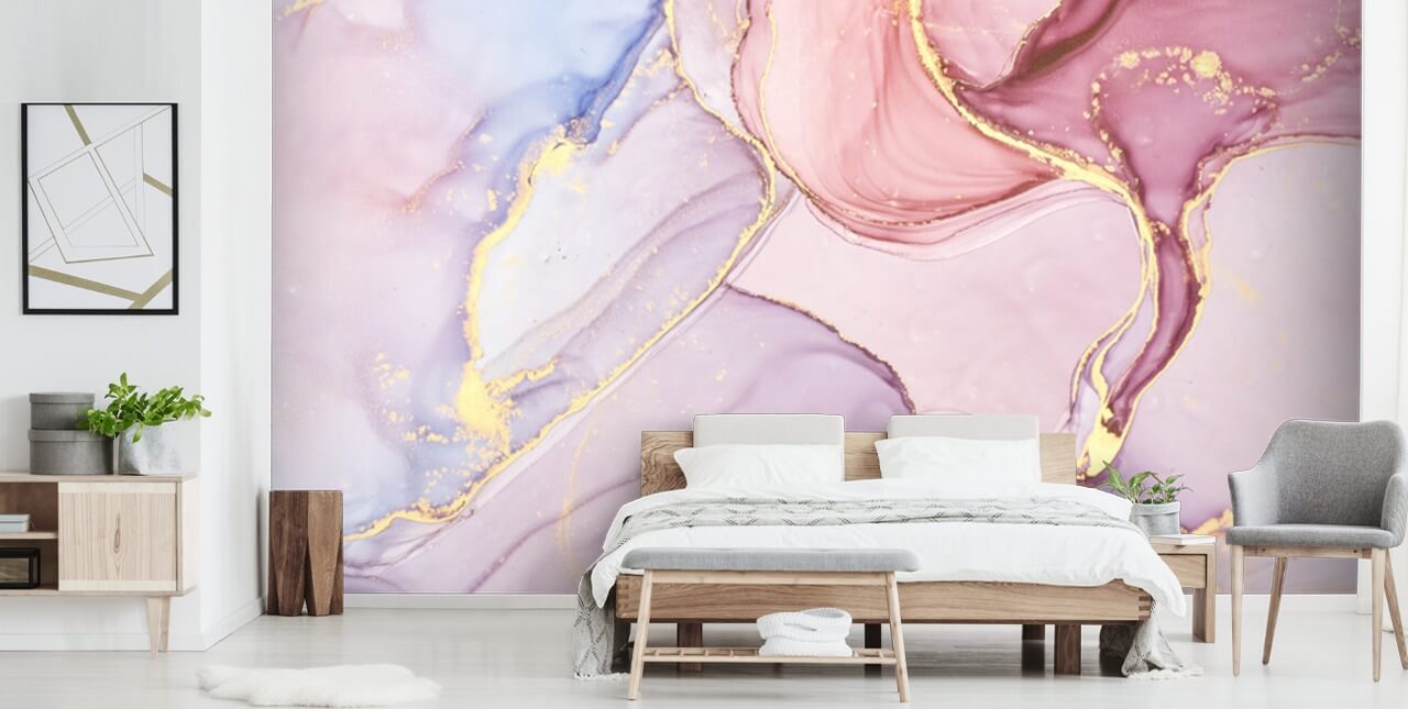 purple, blue and pink customisable watercolour marble wallpaper mural called Pink Swirl for bedrooms and bathrooms