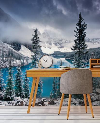 papel de parede snowy lake and mountain view papel de parede snowy lake and mountain view