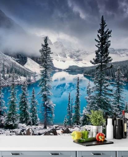 papel de parede snowy lake and mountain view papel de parede snowy lake and mountain view