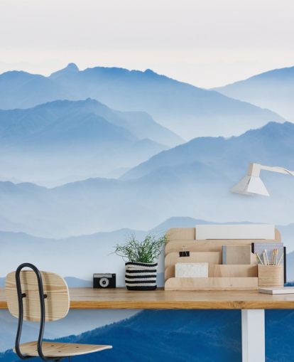 carta da parati fotografica blu con strati nebbiosi di montagne carta da parati fotografica blu con strati nebbiosi di montagne