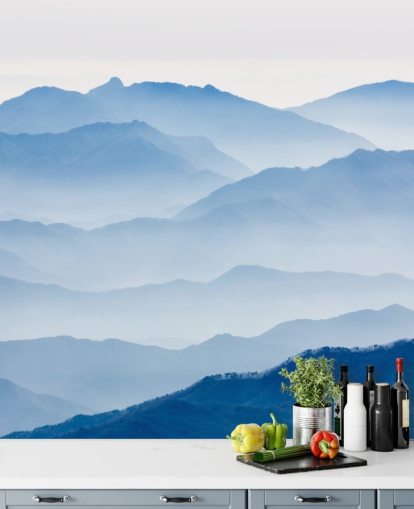 blaue neblige Schichten von Bergen Fototapete blaue neblige Schichten von Bergen Fototapete