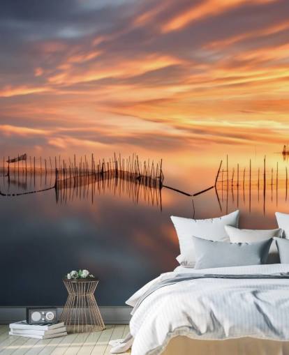 fishnet silhouettes in ocean against sunset sky wallpaper fishnet silhouettes in ocean against sunset sky wallpaper