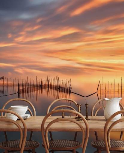 fishnet silhouettes in ocean against sunset sky wallpaper fishnet silhouettes in ocean against sunset sky wallpaper