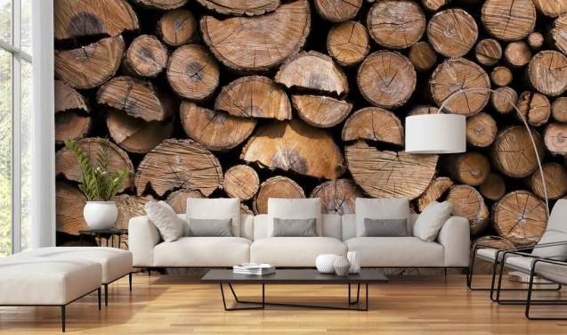 Papier peint en rondins et bois coupé