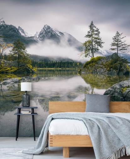 misty lake and mountain view in bavaria, germany wallpaper misty lake and mountain view in bavaria, germany wallpaper
