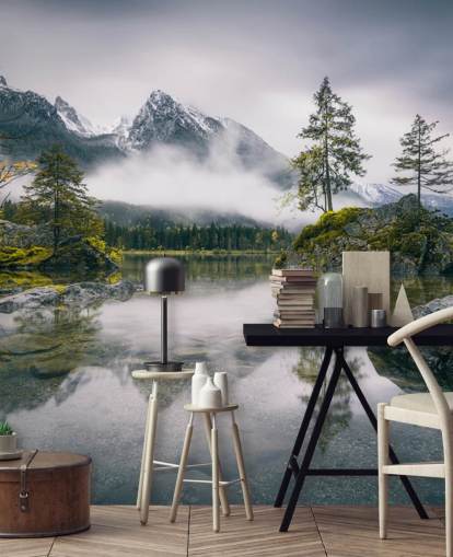 misty lake and mountain view in bavaria, germany wallpaper misty lake and mountain view in bavaria, germany wallpaper