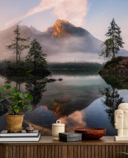 tåkete innsjø og fjellutsikt tapet tåkete innsjø og fjellutsikt tapet