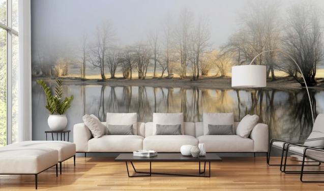 misty lake and sunrise wallpaper
