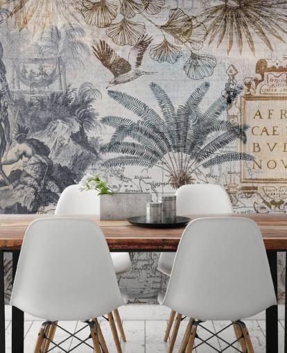 vintage africa map, animals and palm leaves wallpaper vintage africa map, animals and palm leaves wallpaper