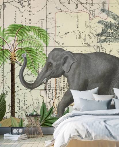 papel de parede elefante, pássaros e selva papel de parede elefante, pássaros e selva