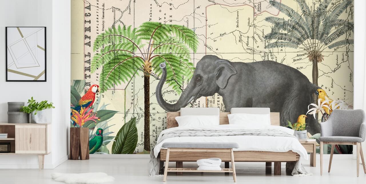 Elefant, Vögel und Dschungel Wallpaper
