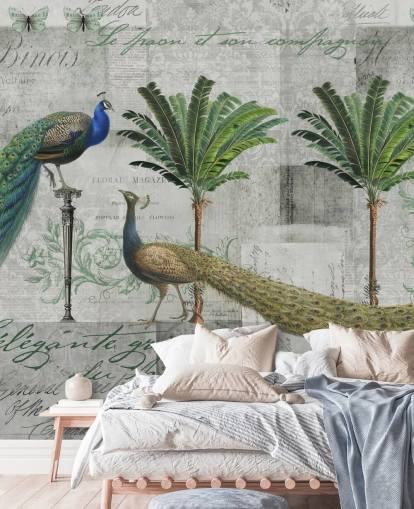 zwei Pfauen in tropischer Umgebung Tapete zwei Pfauen in tropischer Umgebung Tapete