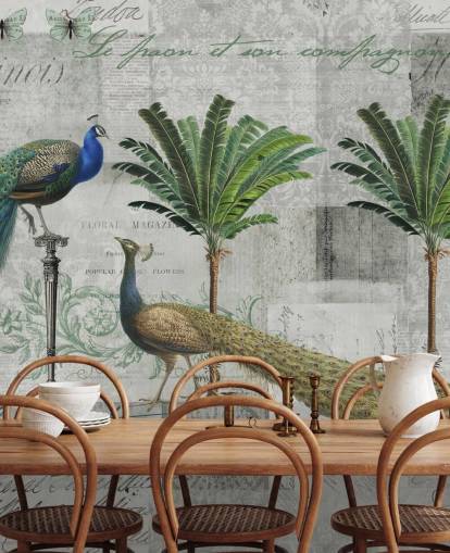 two peacocks in tropical setting wallpaper two peacocks in tropical setting wallpaper