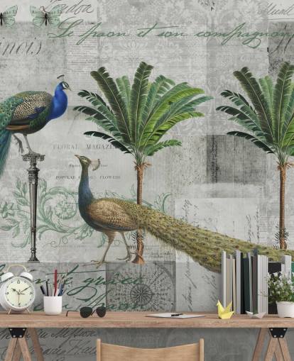 two peacocks in tropical setting wallpaper two peacocks in tropical setting wallpaper