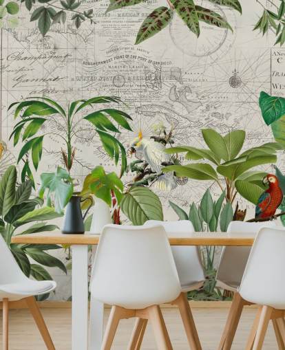 vintage style illustration of colourful birds in jungle wallpaper vintage style illustration of colourful birds in jungle wallpaper