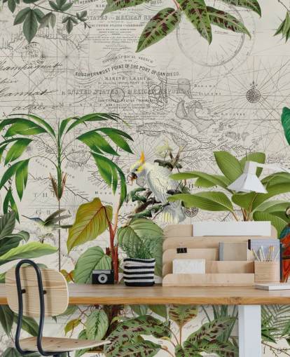 vintage style illustration of colourful birds in jungle wallpaper vintage style illustration of colourful birds in jungle wallpaper