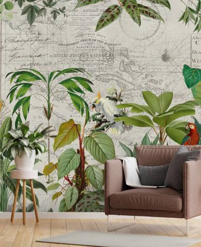 vintage stil illustration af farverige fugle i jungle tapet vintage stil illustration af farverige fugle i jungle tapet