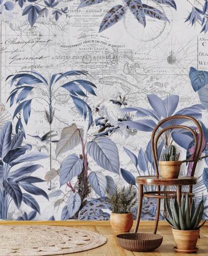 blue jungle and exotic birds wallpaper blue jungle and exotic birds wallpaper