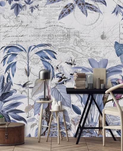 blue jungle and exotic birds wallpaper blue jungle and exotic birds wallpaper