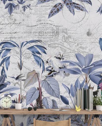 blue jungle and exotic birds wallpaper blue jungle and exotic birds wallpaper