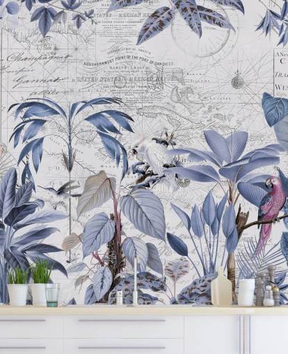 selva azul e pássaros exóticos papel de parede selva azul e pássaros exóticos papel de parede