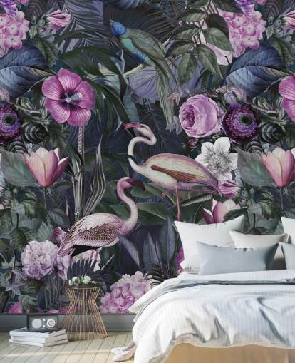 dark purple, blue and green floral flamingo wallpaper dark purple, blue and green floral flamingo wallpaper